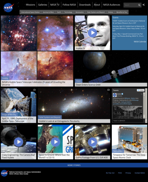 NASA Website Homepage April 25 2015